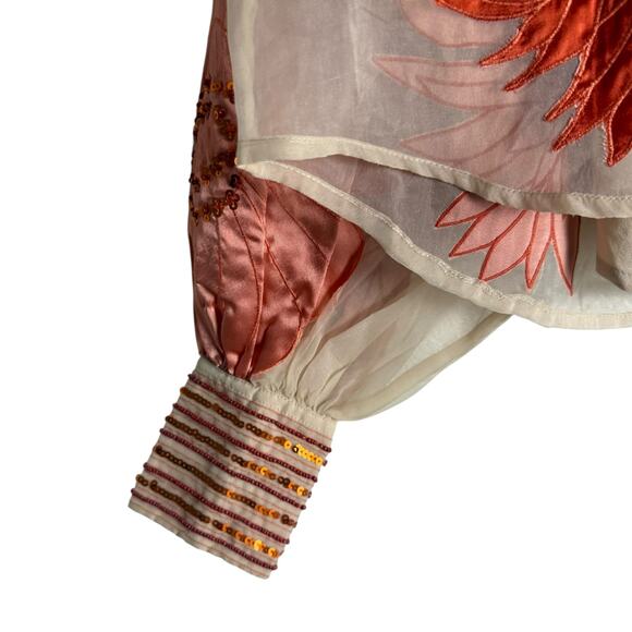 Karen Millen Organdie Applique Buttoned Sheer Long Sleeve Sequined Blouse 4 - Picture 6 of 12